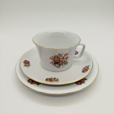 купить Чайная тройка с цветочным декором, фарфор, деколь, золочение, Thun (Тун), Чехословакия, 1950-1960 гг.