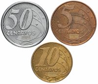 купить Бразилия набор из 3-х монет 5, 10 и 50 сентаво 1998-2019, случайная дата