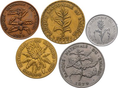 купить Руанда, подборка из 5 монет 1974-1977 для обращения