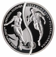 купить Украина-Польша монета из 2-х частей 10 гривен - 10 злотых 2012 "Чемпионат Европы по футболу 2012" в футляре, с сертификатом