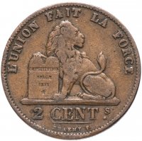 купить Бельгия 2 сантима (centimes) 1876 Надпись на французском - 'DES BELGES'