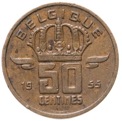 купить Бельгия 50 сантимов 1955 надпись на французском- 'BELGIQUE'