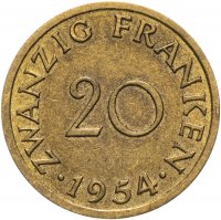 купить Саар 20 франков (francs) 1954