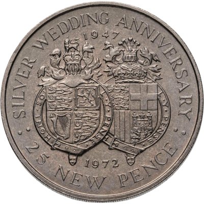 купить Гибралтар 25 новых пенсов (new pence) 1972 "25 лет свадьбе Королевы Елизаветы II и Принца Филиппа"