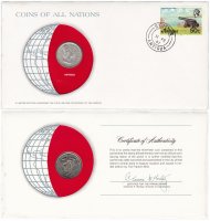 купить Серия «Монеты всех стран мира» - Восточные Карибы 25 центов (cents) 1965 (монета и 1 марка в конверте)