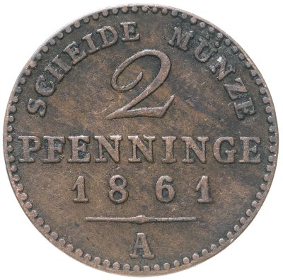 купить Германия, Пруссия 2 пфеннига 1861