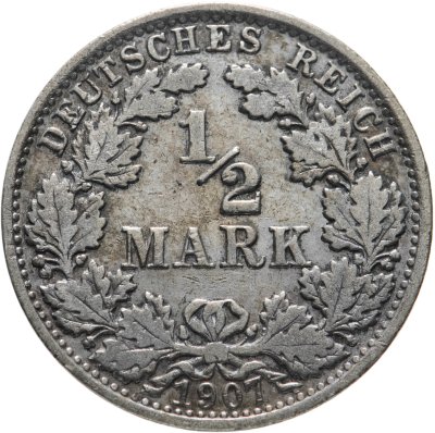 купить Германия 1/2 марки (mark) 1907, знак монетного двора: "A" - Берлин