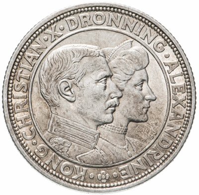 купить Дания 2 кроны 1923 "Серебряная свадьба Кристиана X и Александрины"