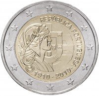 Купить Португалия 2 евро 2010 "100 лет Португальской Республике"