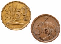 купить ЮАР набор из 2-х монет 5 и 50 центов 1990-1995, случайная дата