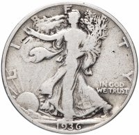 Купить США 50 центов (1/2 доллара, half dollar) 1936 Walking Liberty Half Dollar Без отметки монетного двора