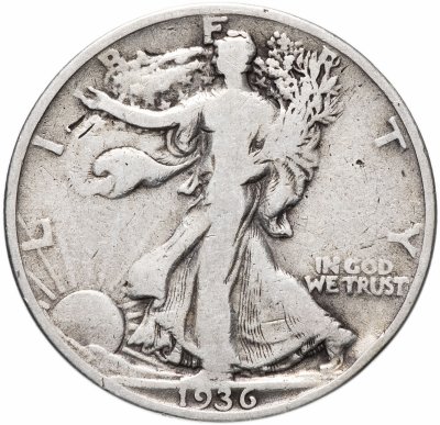 купить США 50 центов (1/2 доллара, half dollar) 1936 Walking Liberty Half Dollar Без отметки монетного двора