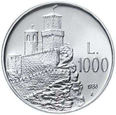 купить Сан-Марино 1000 лир 1988 Укрепления "Прима Торре (Крепость Гуайта)"