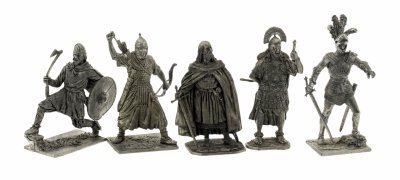 купить Подбор скульптурных миниатюр "Воины разных эпох" (5 шт.), олово, мастерская EK-Casting, Россия, 1990-2010 гг.