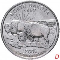 Купить США 1/4 доллара (квотер, 25 центов) 2006 D "Штат Северная Дакота"