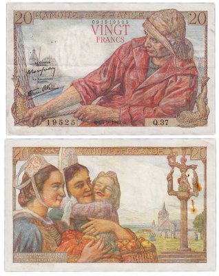 купить Франция 20 франков 1942-1950 (Pécheur, Рыбак) Pick 100