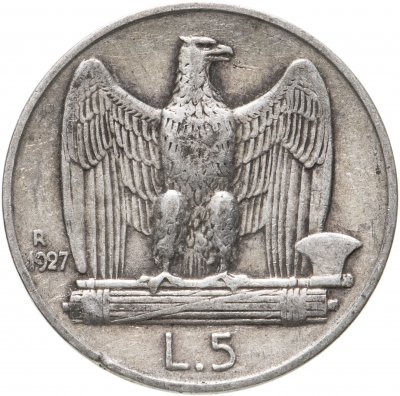 купить Италия 5 лир, 1927 Надпись на гурте: *FERT*