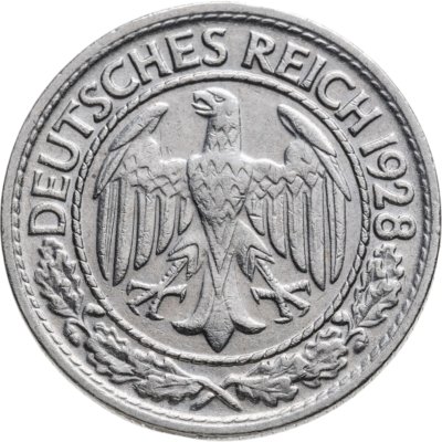 купить Германия 50 рейхспфеннигов (reichspfennig) 1928, знак монетного двора "D" — Мюнхен