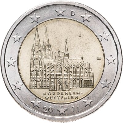 купить Германия 2 евро (euro) 2011 "Федеральные земли Германии - Кёльнский собор, Северный Рейн — Вестфалия", знак монетного двора "J" - Гамбург