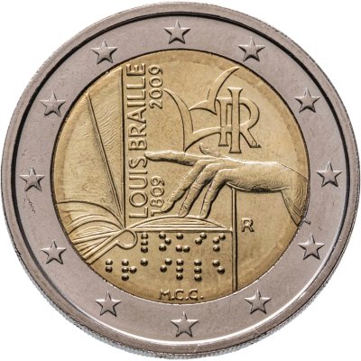 купить Италия 2 евро 2009 "200 лет со дня рождения Луи Брайля"