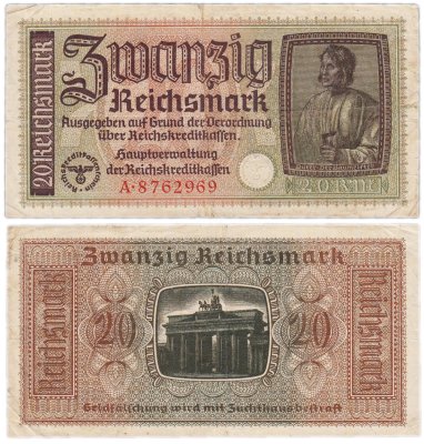 купить Германия, Третий рейх 20 рейхсмарок (reichsmark) 1940-1945 Немецкие оккупационные территории