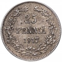 Купить 25 пенни (pennia) 1917 S гербовый орел с коронами