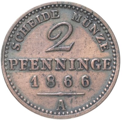 купить Германия, Пруссия 2 пфеннига 1866