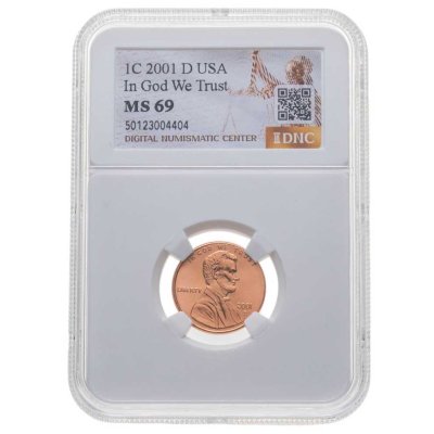 купить США 1 цент (cent) 2001 D "Lincoln Memorial Cent" в слабе DNC MS69