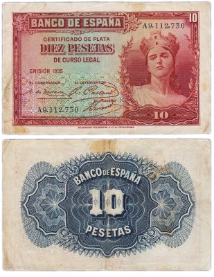 купить Испания 10 песет 1935 (Pick 86a)