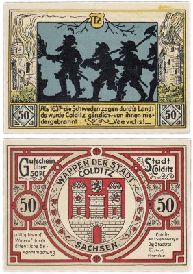 купить Германия (Саксония: Кольдиц) 50 пфеннигов 1921 (239.1/B1, тип Tz)