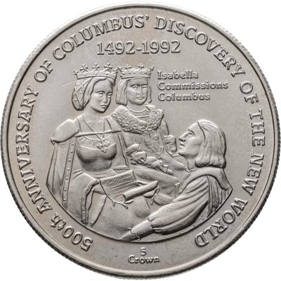 купить Тёркс и Кайкос 5 крон (crown) 1991 "500 лет открытию Америки"