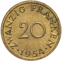 купить Саар 20 франков (francs) 1954