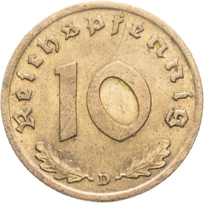 купить Германия, Третий рейх 10 рейхспфеннигов (reichspfennig) 1939, знак монетного двора "D" - Мюнхен