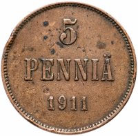 Купить 5 пенни (pennia) 1911, монета для Финляндии