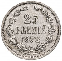 купить 25 пенни 1872 S, монета для Финляндии
