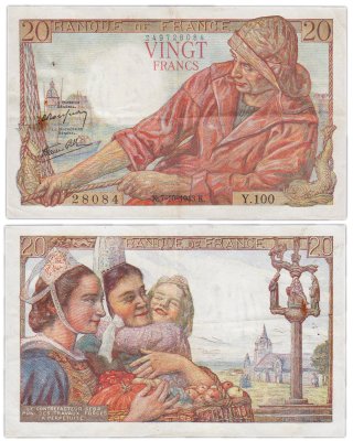 купить Франция 20 франков 1942-1950 (Pécheur, Рыбак) Pick 100