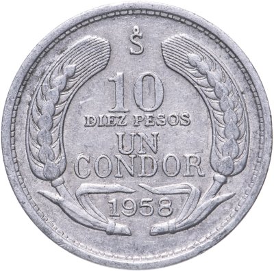 купить Чили 10 песо (pesos) 1958