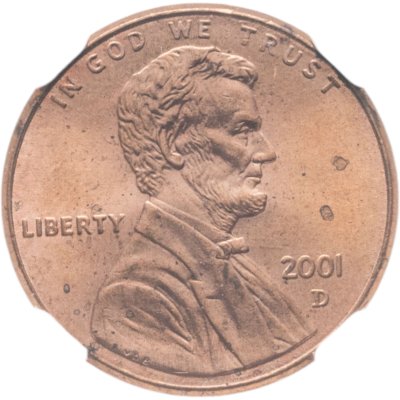 купить США 1 цент (cent) 2001 D "Lincoln Memorial Cent" в слабе DNC MS66