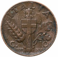 купить Италия 10 чентезимо (centesimi) 1937 новый тип, герб