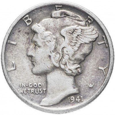 купить США 10 центов (дайм, one dime) 1940-1945 Mercury Dime, случайный год