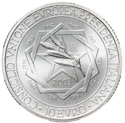 купить Италия 10 евро (euro) 2003 Председательство Италии в Совете ЕС