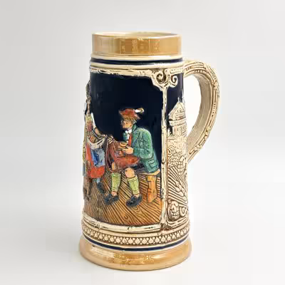 купить Кружка пивная с изображением сцены торговли, керамика, рельеф, роспись, Marzi & Remy, Германия, 1964-1990 гг.