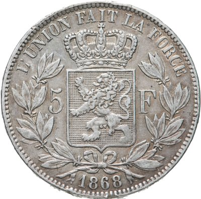 купить Бельгия 5 франков (francs) 1868