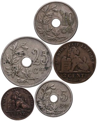 купить Бельгия набор монет 1905-1908 (5 шт) Леопольд второй