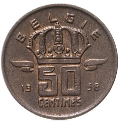 купить Бельгия 50 сантимов 1958 надпись на голландском - 'BELGIE'