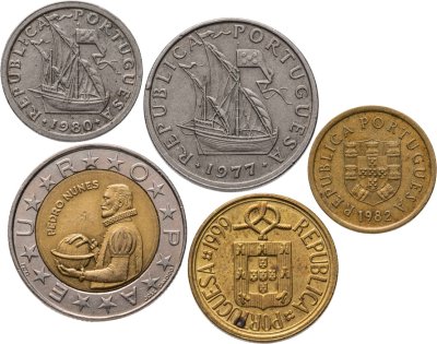 купить Португалия набор из 5 монет 1, 2,5 , 5, 100 эскудо 1977-1999
