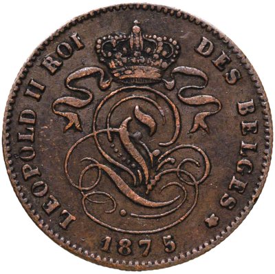 купить Бельгия 2 сантима 1875 Надпись на французском - 'DES BELGES'