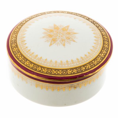 купить Шкатулка круглой формы, украшенная орнаментальным декором, фарфор, крытье, золочение, Limoges (Лимож), Франция, 1970-1990 гг.