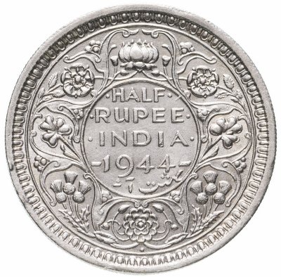 купить Индия (Британская) 1/2 рупии (rupee) 1944 • знак монетного двора: "•" - Бомбей