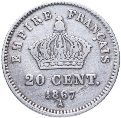 купить Франция 20 сантимов (centimes) 1867